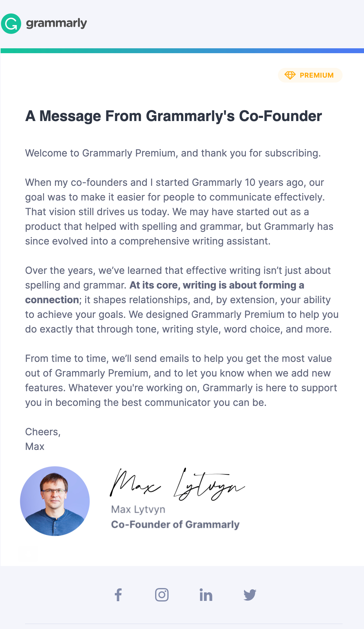 grammarly message from founder