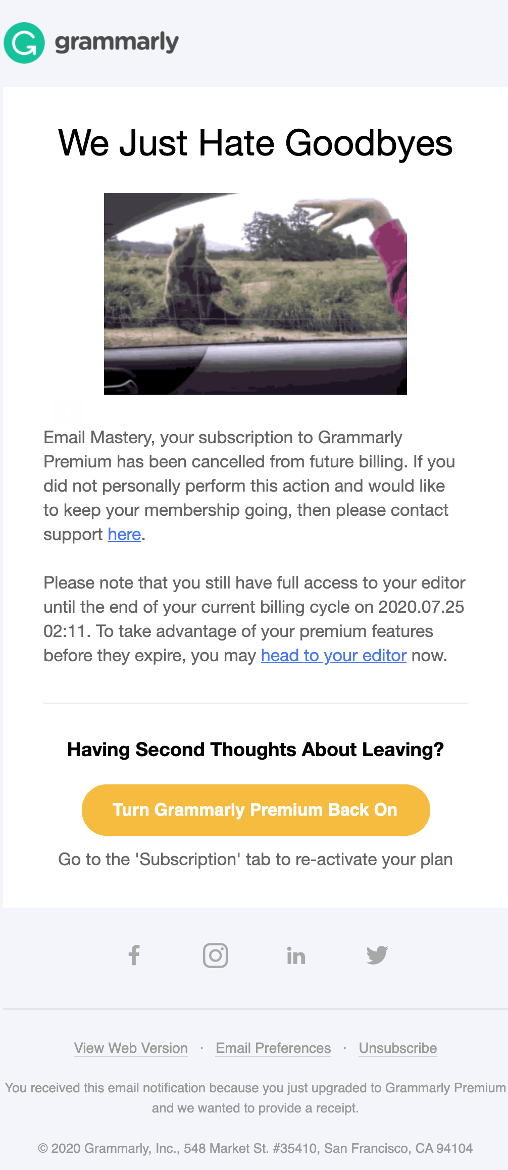 grammarly cancellation