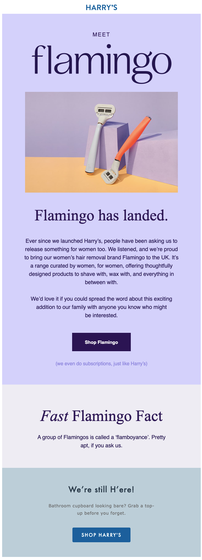 Harry's New Product Launch Email